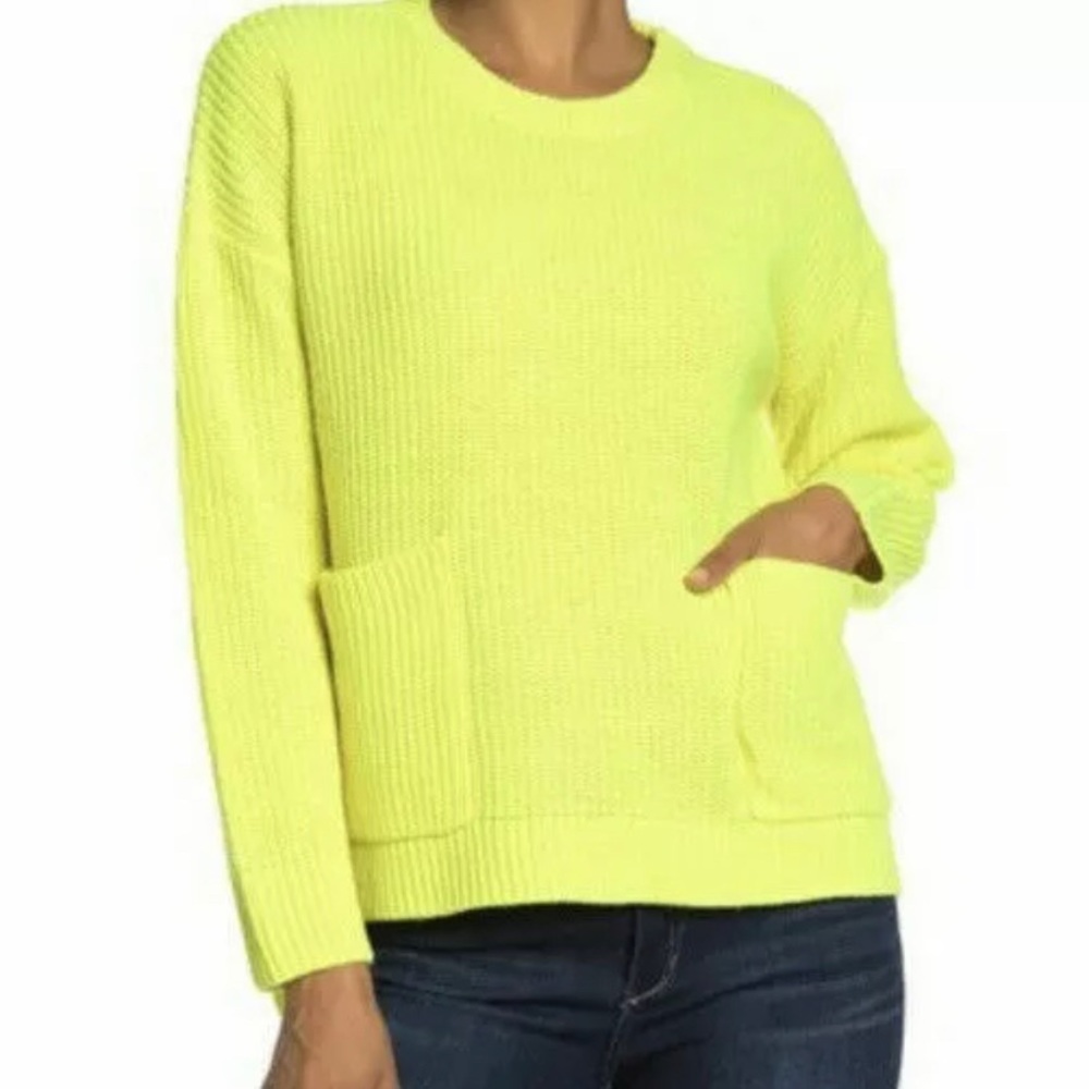 Melloday Neon Yellow Pocket Pullover Sweater Xl 76